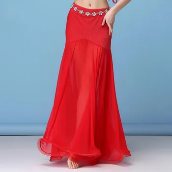 Красная Черная Однотонная Танцевальная одежда Юбка для танца живота Женская Сетчатая юбка 
