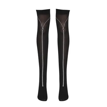 Женский узор на молнии для маскарадного костюма на Хэллоуин, Прозрачные чулки выше колена, 100D, Маленькие чулки в сеточку