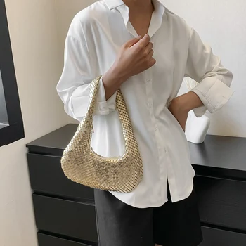 Серебристо-золотая Роскошная дизайнерская сумка для клецек, женские сумки-клатчи с блестками, блестящая сумка для званого ужина, трендовая сумка-Хобо 2023 года