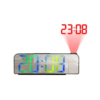 Проекционный будильник с поворотом на 180 °, Светодиодные Цифровые Часы 12/24 часа, USB-зарядка, Потолочный Проектор, Будильник (Многоцветный E)
