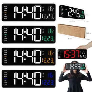 Настенные часы с большим экраном Пульт дистанционного управления Часы с индикацией температуры, даты, недели для дома, путешествий, отеля, офиса, помещения