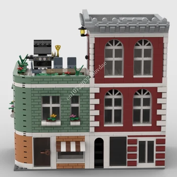 1554ШТ Модульный дом MOC с видом на улицу на крыше, модель строительных блоков, технологические кирпичи, Творческая сборка своими руками, детские игрушки, подарки