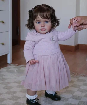 FBBD Настроила Ограниченную Поставку 26-дюймовой Куклы Reborn Baby Пиппа С Черными Вьющимися Волосами Ручной Работы, Уже Готовая Кукла В Другом Платье