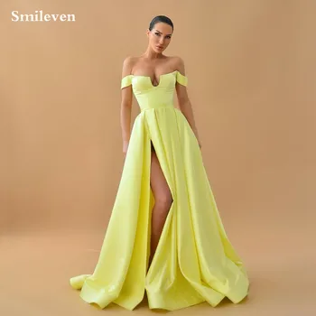 Желтые вечерние платья Smileven Трапециевидной формы с открытыми плечами, праздничные платья с разрезом по бокам, вечерние платья robes de soiré 2023
