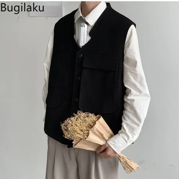 Многокарманный композитный жилет Bugilaku в японском ретро стиле, свободный осенний жилет для мужчин