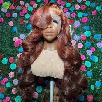Парики из человеческих волос розового, имбирно-коричневого цвета, Объемная волна, Предварительно выщипанный Перуанский парик с закрытием шнурком 4x6 для женщин