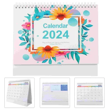 Календарь для украшения стола-2024 Календари на катушках из декоративной бумаги, стоящие на рабочем столе в офисе