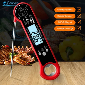 Цифровой термометр для мяса Складной Водонепроницаемый Для приготовления пищи Кухня Барбекю Датчик температуры Измерительный зонд Открывалка для бутылок Жидкая духовка