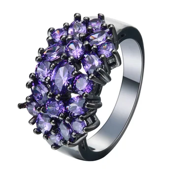 Модные Уникальные женские фиолетовые овальные инкрустированные кольца с перекрестной каймой, Винтажные Большие обручальные кольца, Ювелирные подарки для женщин и мужчин