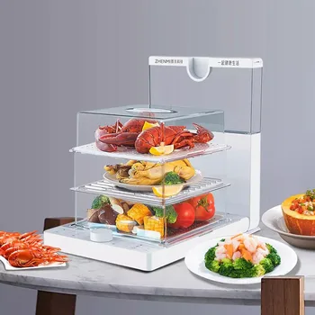 Складная электрическая пароварка ZHENMI, многофункциональная бытовая автоматическая прозрачная машина для приготовления пищи большой емкости в три слоя.