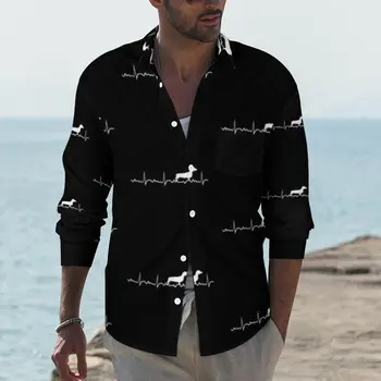 Рубашка с изображением таксы, повседневные рубашки для собак, блузки с рисунком Y2K с длинным рукавом, осенний винтажный топ оверсайз
