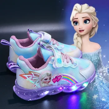 Детская светодиодная обувь принцессы для девочек, весна-осень, мультфильм 