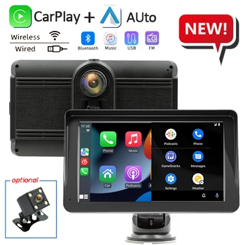 Автомагнитола 7-дюймовый беспроводной мультимедийный видеоплеер Carplay/Android Auto, Встроенный видеорегистратор, стереоприемник 2 din, сенсорный экран