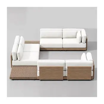 Высококачественная алюминиевая мебель для патио, диван для садовой гостиной, диван для улицы из тикового дерева
