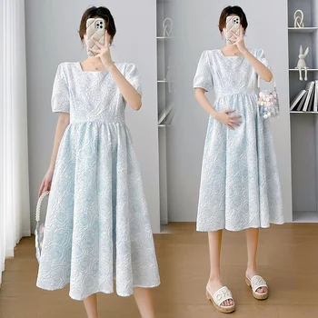 Y50441 # Платье для беременных Плюс размер, платье с квадратным воротником, женская стильная одежда для беременных в корейском стиле