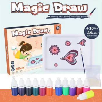 Детские игрушки Набор красок для водного мрамора 25ШТ Magic Draw Развивает творческие способности и воображение, Живопись Эбру на воде, Новые Детские игрушки