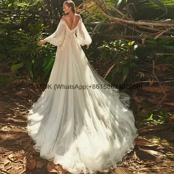 Элегантное свадебное платье с пышным вырезом и длинными рукавами для женщин 2023, свадебное платье из тюля с открытой спиной, Классическое свадебное платье Robe De Mariée