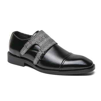 Мужская деловая обувь для вечеринок Черная офисная официальная Классическая обувь на шнуровке с острым носком для карьеры, ремешок с двойной пряжкой, свадебные кожаные туфли