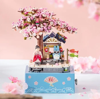 Музыкальная шкатулка LOZ Mini Block Строительные кирпичи Япония Под деревом Сакура Коллекция развивающих игрушек в Кимоно Тоторо Подарок 1221