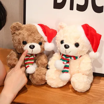 1шт 25 см Кавайный плюшевый Рождественский плюшевый мишка Игрушки Милые куклы-медведи с мягкой шляпой Санты для детей и девочек Рождественский подарок