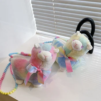 Милая плюшевая сумка из альпаки, детская сумка-мессенджер, сумка-мессенджер из альпаки, окрашенная в цвет галстука, для подарка на день рождения для детей