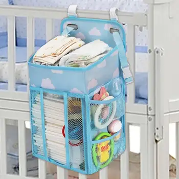 Подвесная сумка для детских подгузников с держателем для подгузников из 4 полиэтиленовых досок, сеткой на 2 крючка, множеством боковых карманов, органайзером для хранения предметов первой необходимости для младенцев