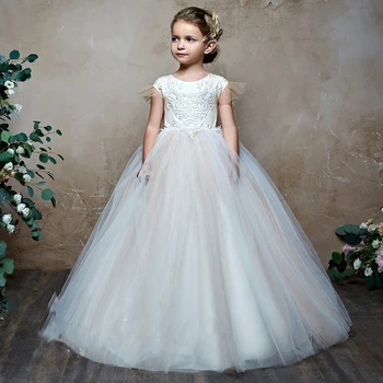 Вечернее платье, тюлевые платья с цветочным узором для девочек на свадьбу, выпускной вечер, бальные платья для девочек, милое платье с бантом, пышная принцесса