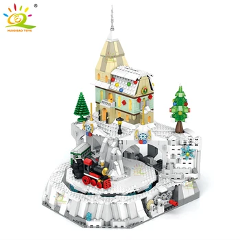 Идеи HUIQIBAO Вращение Рождественского поезда Снежный городок Строительные блоки Кирпичи Игрушка для создания Рождественской елки для детей Рождественский подарок для детей
