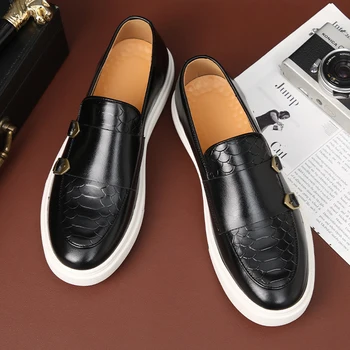 Новая черная мужская вулканизированная обувь, коричневые кроссовки без застежки, мужская обувь Monk с двойной пряжкой, мужская обувь ручной работы, Бесплатная доставка, Размер 38-45