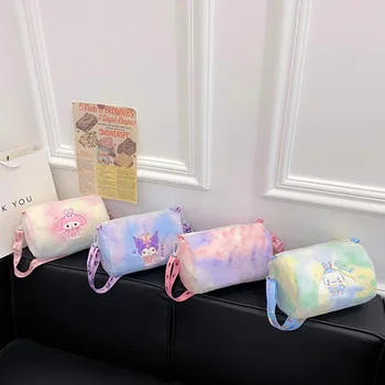 Sanrio Плюшевые сумки-цилиндры, женские сумки через плечо, рюкзаки через плечо, Kawaii Плюшевая сумка, повседневные сумки, кошелек, пушистый мешочек