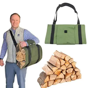Холщовая сумка для дров, эргономичная холщовая сумка для хранения большой емкости, Портативный органайзер для хранения на открытом воздухе, кемпинг, Зеленая сумка