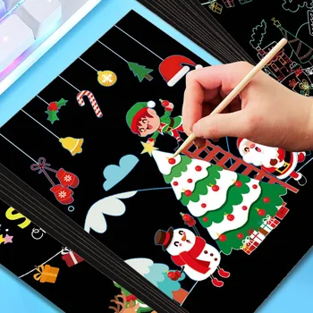 Рождественский мультфильм, скретч-живопись, Радужная бумага, поделки, доска для рисования, детские игрушки для рисования, развивающие игрушки для детей