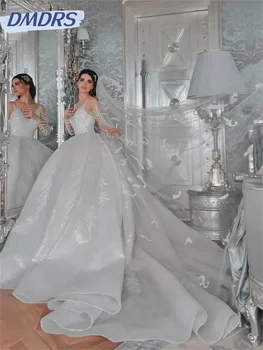 Изящное сшитое на заказ Бальное свадебное платье с прозрачным вырезом цвета слоновой кости, сексуальные свадебные платья с пайетками с длинным рукавом, Vestido De Noiva
