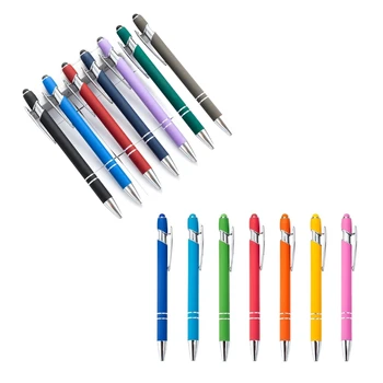 Шариковые ручки с наконечником для стилуса, 7 штук Выдвижная шариковая ручка 1,0 мм, Гладкая ручка для письма со средней точкой, черная Металлическая ручка