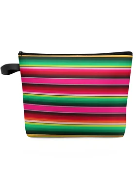 Красочная косметичка в мексиканскую полоску, сумка для путешествий, женские косметические сумки, органайзер для туалета, пенал для хранения детей