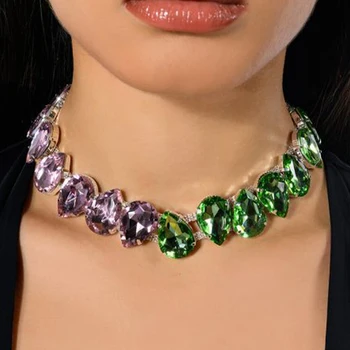 Stonefans Мода 2023 Красивое Лоскутное Зелено-Розовое Ожерелье для Женщин Y2k Винтажное Эффектное Колье-Воротник Эстетические Вечерние Подарки