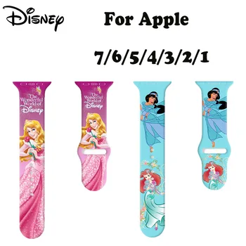 Силиконовый ремешок с принтом Disney Snow White Ariel для Apple Watch Band S7/6/5/4/3/2/1 38/40/ 41 мм, 42/44/45/49 мм, Аксессуары для браслетов