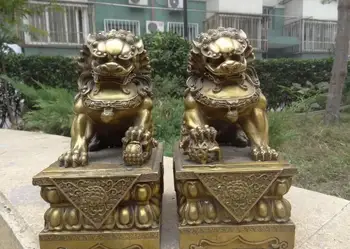 Китайская Королевская Дворцовая Дверь Зла из чистой латуни Fu Foo Dog Guardian Bei Jing Lion Pair