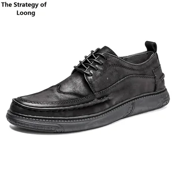 Весна-осень, новый Корейский стиль, ретро, для отдыха, шитье на массивной подошве, Черные 38-44, Мужская деловая обувь на шнуровке из натуральной кожи, 2306