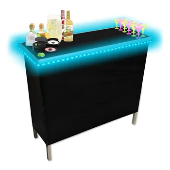 Портативный складной бар для вечеринок со светодиодной подсветкой и черно-гавайскими барными юбками, 39 дюймов - барный столик для дома на один комплект