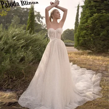 Свадебное платье трапециевидной формы Paloda Sparkly в виде сердечка для невесты, тюлевый шлейф, шнуровка, Кружевное платье без рукавов, Vestido De Noiva 2023