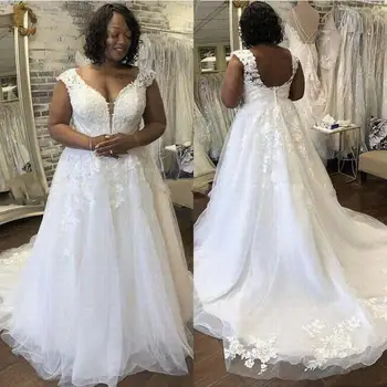 Африканское свадебное платье большого размера 2023, сексуальные кружевные аппликации с V-образным вырезом и открытой спиной, свадебные платья Vestido De Noiva, винтажная свадебная одежда