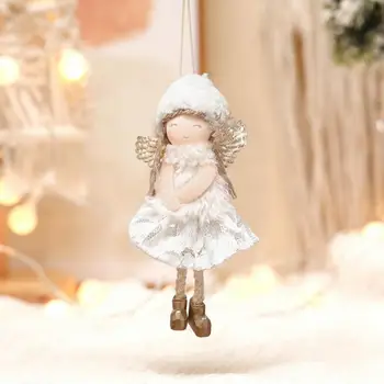 Длинноногий Ангел, подвесное украшение, Очаровательная Рождественская кукла-ангел, кружевное платье, Золотые крылья, плюшевая шляпа, очаровательная Рождественская елка для детей