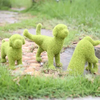 Декор для сада в виде щенка, милые статуэтки собак, имитация зеленой травы, Замшелые фигурки животных, Садовые украшения