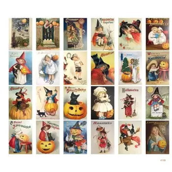 41XB 24шт Открытки на Хэллоуин Винтажные открытки с надписью из тыквы для детей, девочек и мальчиков, декоративные подарочные карты на Хэллоуин, конверт