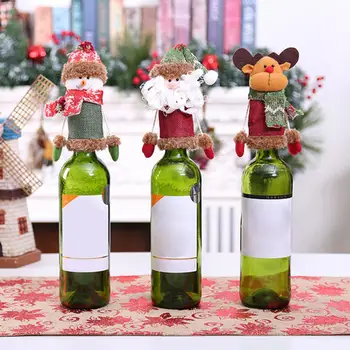 Рождественский Топпер для бутылки вина, 3D мультфильм Санта Клаус, Снеговик, Олень, Ткань ручной работы, Рождественское Шампанское, крышка для пивной бутылки