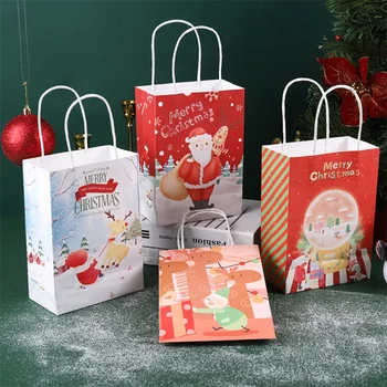 Бумажный подарочный пакет с Рождеством Христовым, Рождественский Санта-Клаус, пакет для конфет и печенья, Сделай Сам, Подарочные пакеты с Рождеством Христовым для Рождественской вечеринки