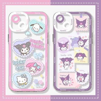 Aoger Sanrio Hello Kitty kuromi Melody Чехол для Телефона Apple iPhone 14 12 Pro Max 11 13 Mini Funda Жидкая Прозрачная Крышка