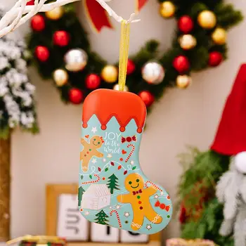 Жестяная коробка с рождественским рисунком, Рождественская коробка конфет, форма чулка, дизайн снеговика, Рождественский шар, узор для печенья, закуски для вечеринки