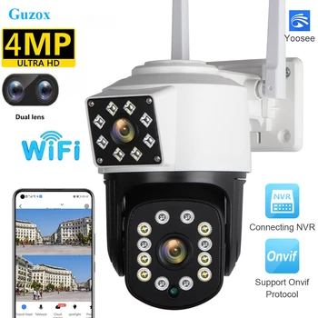 4MP 2K Wifi Камера Наблюдения С Двойным Объективом, Двойной Экран, Цветное ИК Ночного Видения, Автоматическое Отслеживание Облака, 2-Полосная Аудио Камера Безопасности P2P
